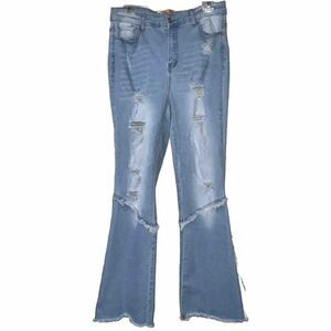 Elite Jeans Youth 13 / 31 Flare High Rise Distressed Ripped Raw Hem‎ And Seams
